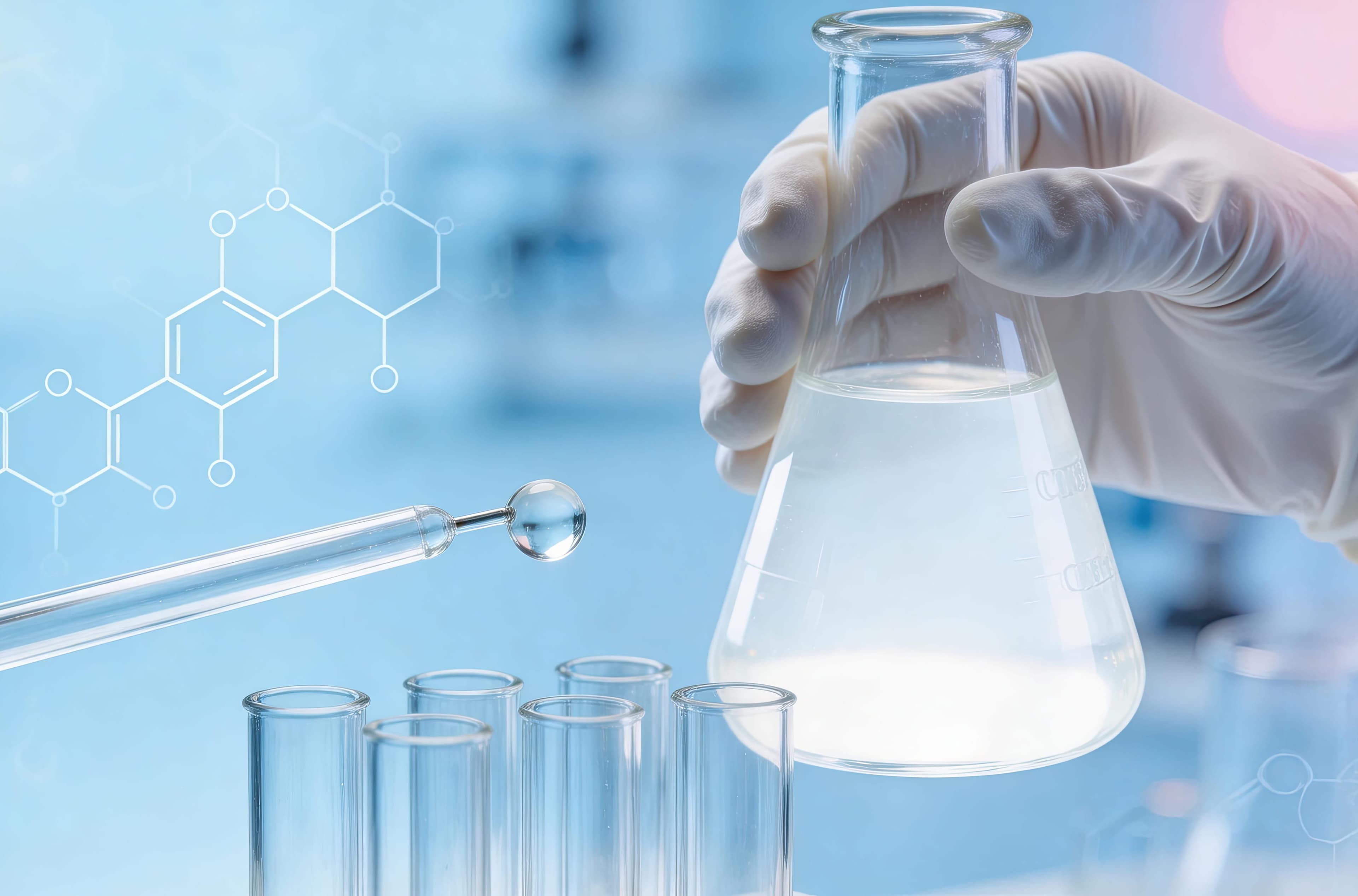 Laboratory glassware with chemical samples