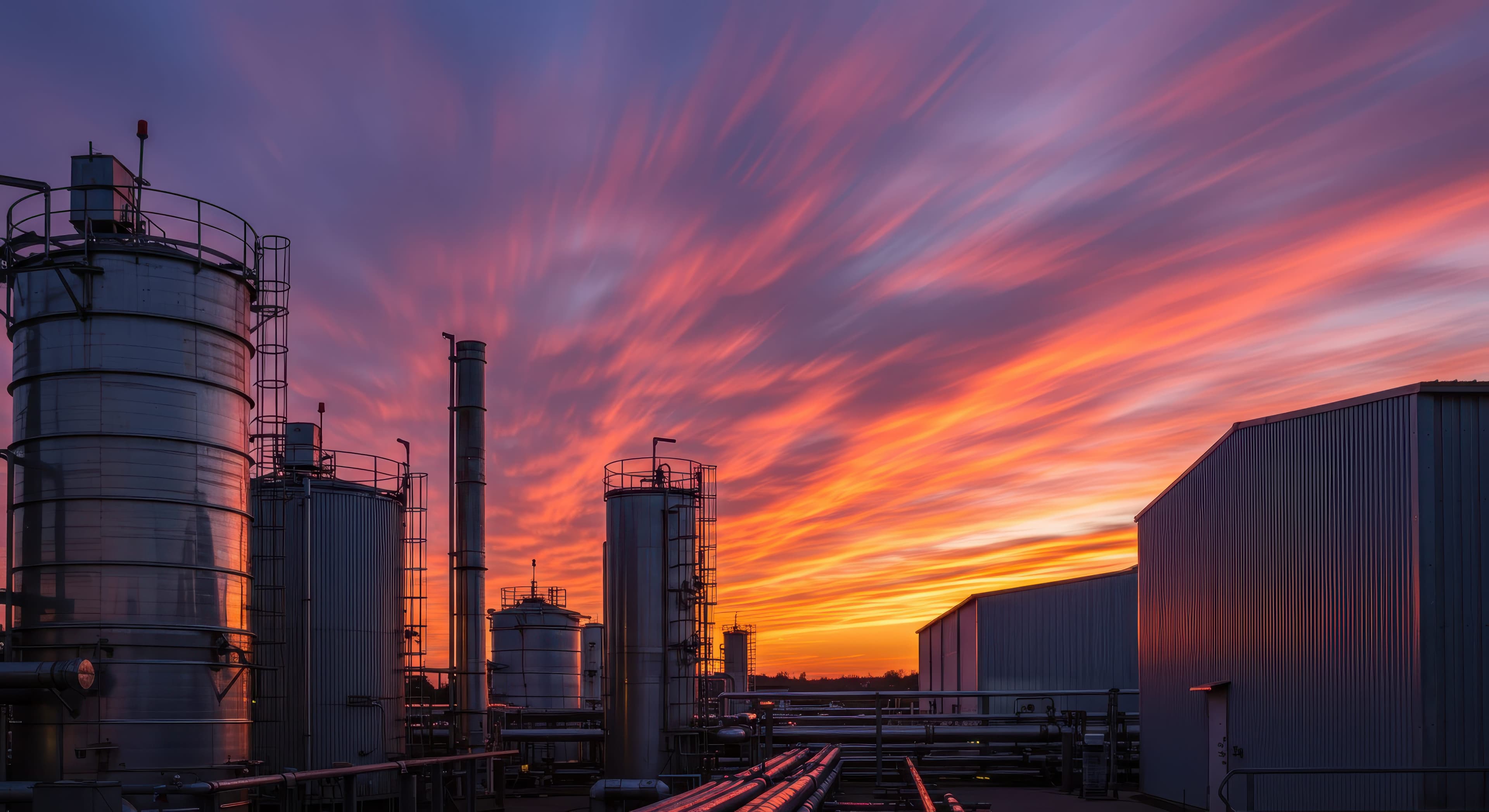 Oil and gas production piping at a facility